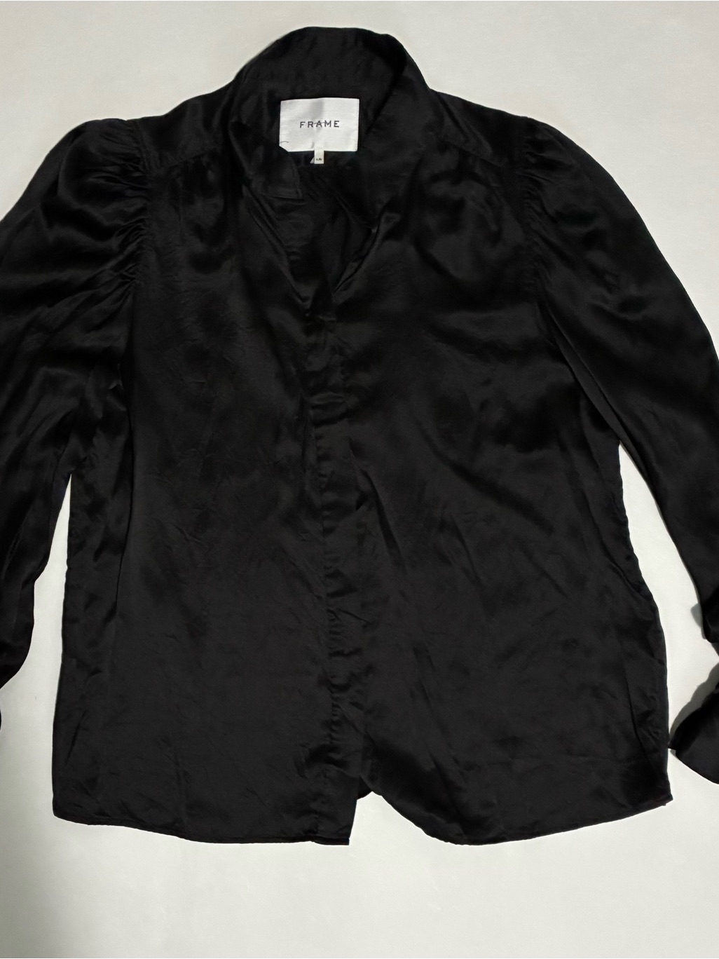 Frame Gillian Long Sleeve Silk Puff Shoulder Blouse Black Size L